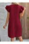 Women's Short Sleeve Crew Neck Ruffle Short Wrap Dress - 5