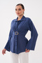 Modal Woven Shirt with Back Belt Fastening and Front Buckle Detail - 3