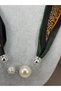 Women's Black Green Leopard Patterned Magnet Scarf Necklace with Large Pearl Detail Stylish Fabric Neck Necklace - 2