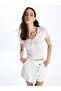 V-Neck Striped Short Sleeve Women's Crop Top (S4)