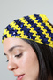 Yellow Navy Blue Sequined Hand Knitted Triangle Bandana – Handmade Hair Band - 8