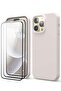 [3-in-1] iPhone 15 Plus Case Bundle – White Liquid Silicone Shockproof Case with 9H Tempered Glass