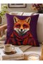 Decorative Cushion Cover with Purple Background and Animal Portrait 43X43 cm Bohemian Modern Decor - 7