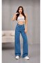 Medium Blue Stretchy Wide Leg High Waist Jean Loose Fit Comfortable Cut Denim Trousers