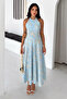 Women's Halter Neck Patterned Long Dress Blue Maxi Summer Dress - 2