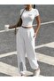Women's Milano Stripe Printed Baby Tee Combed Cotton Crop Top and Sweatpants - Two-Piece Tracksuit Set