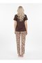 Brown T-Shirt Pajamas Set | Zebra Print Loungewear | Rayon Comfort Nightwear - 4