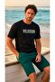 Black Printed Comfortable / Men's T-Shirt and Kâkül Green Shorts Combination Set