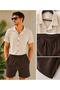 Men's Report Ottoman Fabric Short Sleeve Shirt Shorts Summer Bottom Top Set