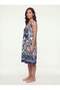 Women's Midi Dress Sleeveless Pocketed Viscose Ethnic Patterned Lace-Up Tasseled Indigo - 4
