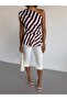 A Quality Asymmetric One-Shoulder Waist-Seat Ruffle Detail Lining Zipped Striped Satin Fabric Blouse - 5