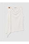 White Draped Collar Gathered Blouse - 4