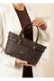 Women's Hand and Shoulder Bag with Monogram Print, Double Buckle, Cross Strap, Stylish Dark Brown - 2
