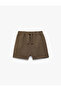 Basic Shorts with Lace-Up Cotton Blend Texture at the Waist