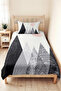 Gray Geometric Modern Young Room Single Pique Set - Powder Minimal 160X220 cm Bedspread - 4