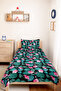 Tropical Floral Black Single Pique Set - Botanical Leaves Pink Turquoise 160X220Cm Bedspread - 5