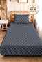 Navy Blue Geometric Youth Room Single Pique Set - Modern Beige 160X220 cm Quilted Bedspread