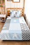 Yıldız Ay Blue Young Room Single Pique Set - Gray Geometric 160X220 cm Quilted Bedspread - 6