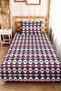 Navy Blue Geometric Youth Room Single Pique Set-Modern Red 160X220Cm Quilted Bedspread - 2