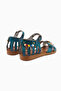 Women's Blue Beaded Leather Powder Casual Sandals - 3