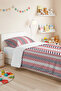Red Geometric Striped Young Room Single Pique Set - Navy Blue Gray 160X220 cm Bedspread - 4