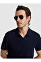 Navy Blue Slim Fit 100% Cotton Apaş Collar T-Shirt 50328349-Vr033 - 2