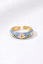 Gold White Flower Blue Enamel Colorful Adjustable Steel Ring