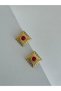 Special Design Vintage Square Red Stone Gold Earrings - 3