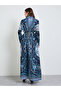Navy Blue All Over Print Plisse Abaya with Tie-Belt - 5