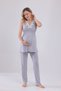 Gray Lace Design Strappy Cotton Maternity Pajama Set with 3-Piece Pajamas - 4