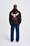 Men's Embroidery Bird Hooded Sweatshirt Dark Brown - 7