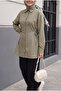 Striped Buttoned Modal Tunic with Side Laces -Khaki