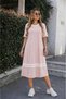 Women's Short Sleeve Crew Neck Stripe Detailed Midi Viscose Dress - 6