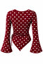 Polka Dot Round Neck Drape Detailed Spanish Sleeve Hijab Matching Top Blouse - 2