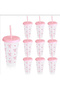 5pcs pink Reusable Plastic Cups With Pink Ribbons, 24 Ounces With Straws And Lids. For Parties, Drin - 8