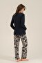Women's Care Yourself Navy Blue Long Sleeve Pajama Set Ar3738-S-V1 - 4