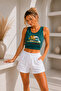 Women's Cotton Landscape Printed Short Sleeve Elastic Crop T-Shirt - 5