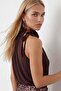 Women's Coffee Neckline Gathered Detailed Sleeveless Woven Premium Blouse Alc-X6694 - 5
