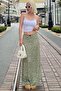 Green Polka Dot Slit Maxi Women's Skirt Sh255 - 2