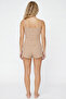 Milky Coffee Lace Bürümcük-Krınkıl Thread Strap Shorts Pajama Set 8060 - 3