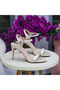 Women's Beige Satin Single Strap Thin High Heel Sandals Evening Dress Shoes - 2