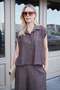 Women's Strawberry Jacquard Collared Off-Shoulder Loose Shirt - Coffee Floral