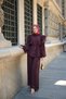 Women's Self-Patterned Shoulder Ruffle Detail Waist Tie Tulle Set Burgundy - 2