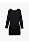Long Sleeve Round Neck Draped Mini Pleated Knitwear Dress - 3