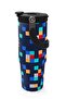 Navy Blue Geometric Patterned Steel Thermos with Straw and Direct Drinking Feature 900 ml 38707 - 5