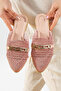 Gold Buckle Detail Straw Weave Women's Slippers Pudra - 3