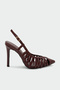 Stella Stripe Detailed Pointed Toe Women's Burgundy Heeled Shoes