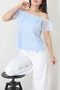 Women's Blue Gingham Patterned Blouse with Flounces and Tulle Detail İex502 - 3