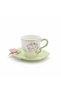 BRD-435 Turkish Coffee Cup with Saucer Set – 12 Pieces – Mint Green Floral Design with Gold Rim - 2