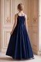 Girl's Evening Dress with Thin Straps, Navy Blue, Long Draped, Sequin Detailed Satin Evening Dress, 10-15 Years Old - 4